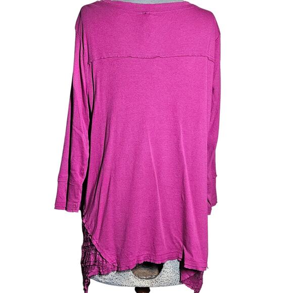 Purple Lace Detail Cotton Blend Tee Size Large - Picture 2 of 4